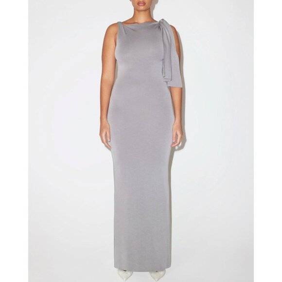 Khy Sueded Stretch Knotted Maxi Dress in Steel Grey - Picture 2 of 7